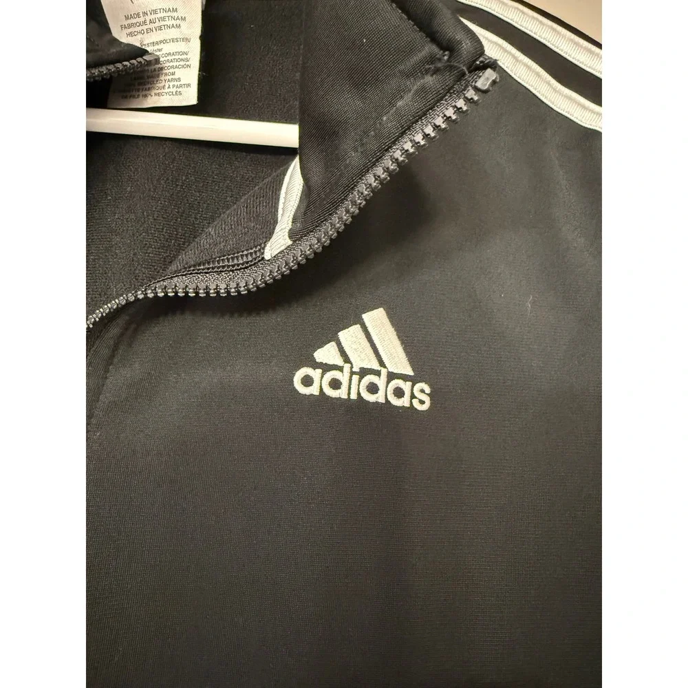 Adidas Kids Track Jacket Black White 3 Stripe Zip Up Full Zip Athleisure Size XL